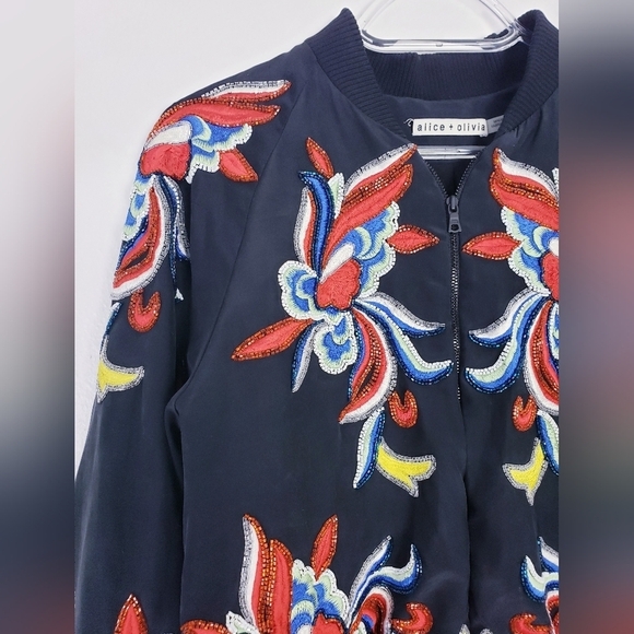 Alice + Olivia The Felisa Bomber Jacket Rare Sequin - Picture 4 of 10